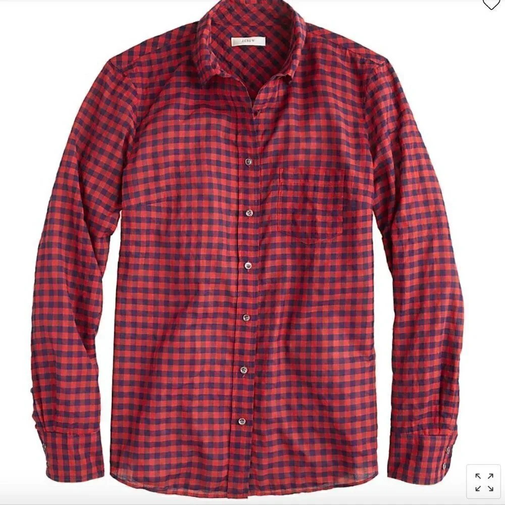 J. Crew Crinkle Boy Shirt Red Navy Check Size 6